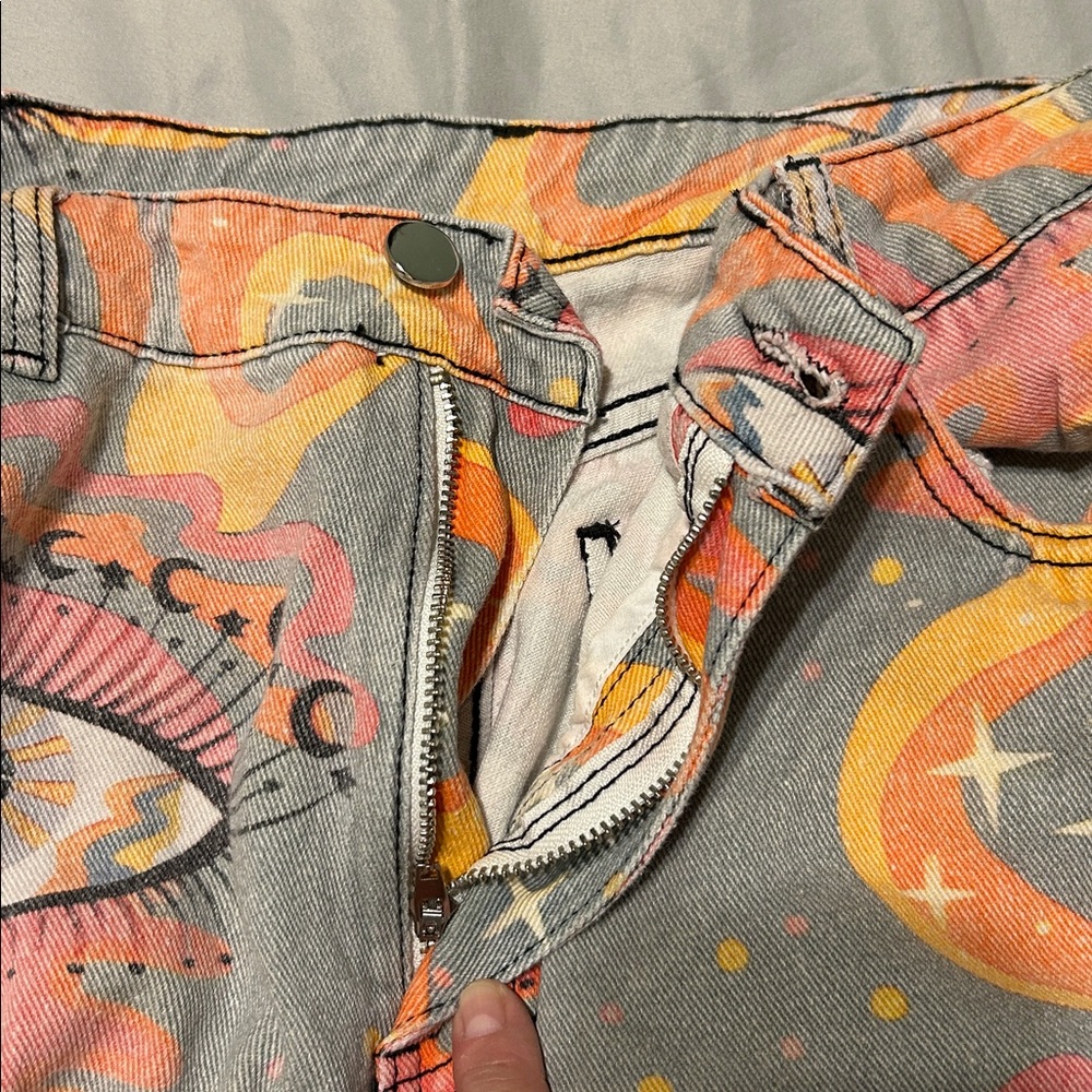 Evil eye super wide legged denim jeans button & zipper unbranded - Picture 15 of 15